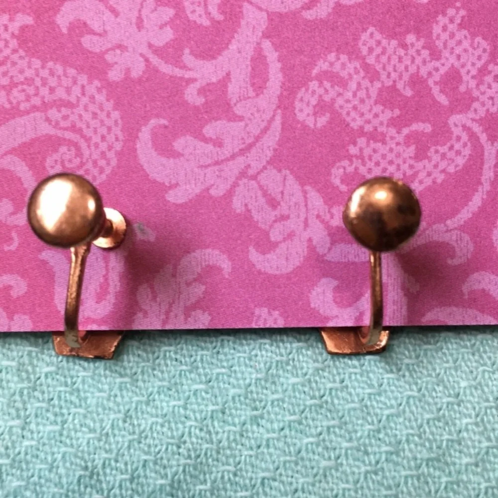 50s 60s copper enamel earrings, screw back, hand crafted, handmade